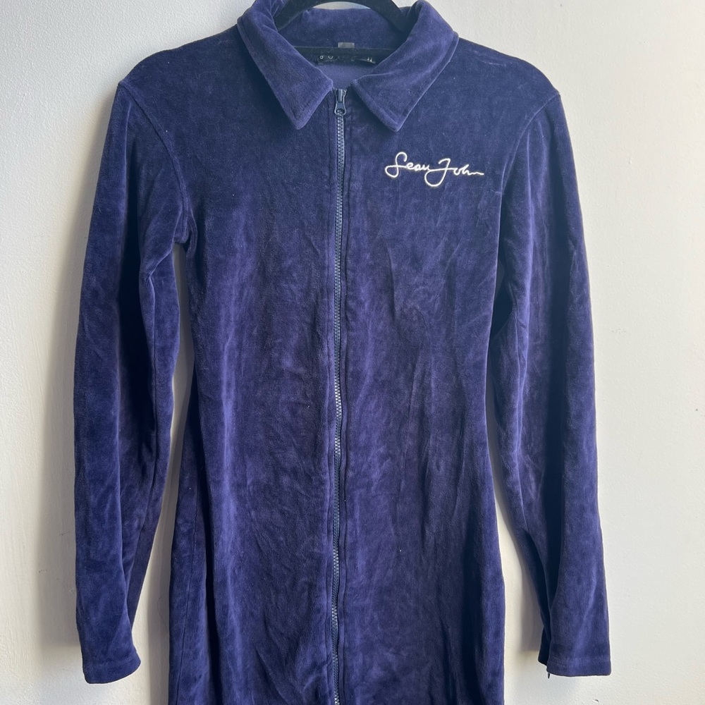 Misguided x Sean John navy velour dress.